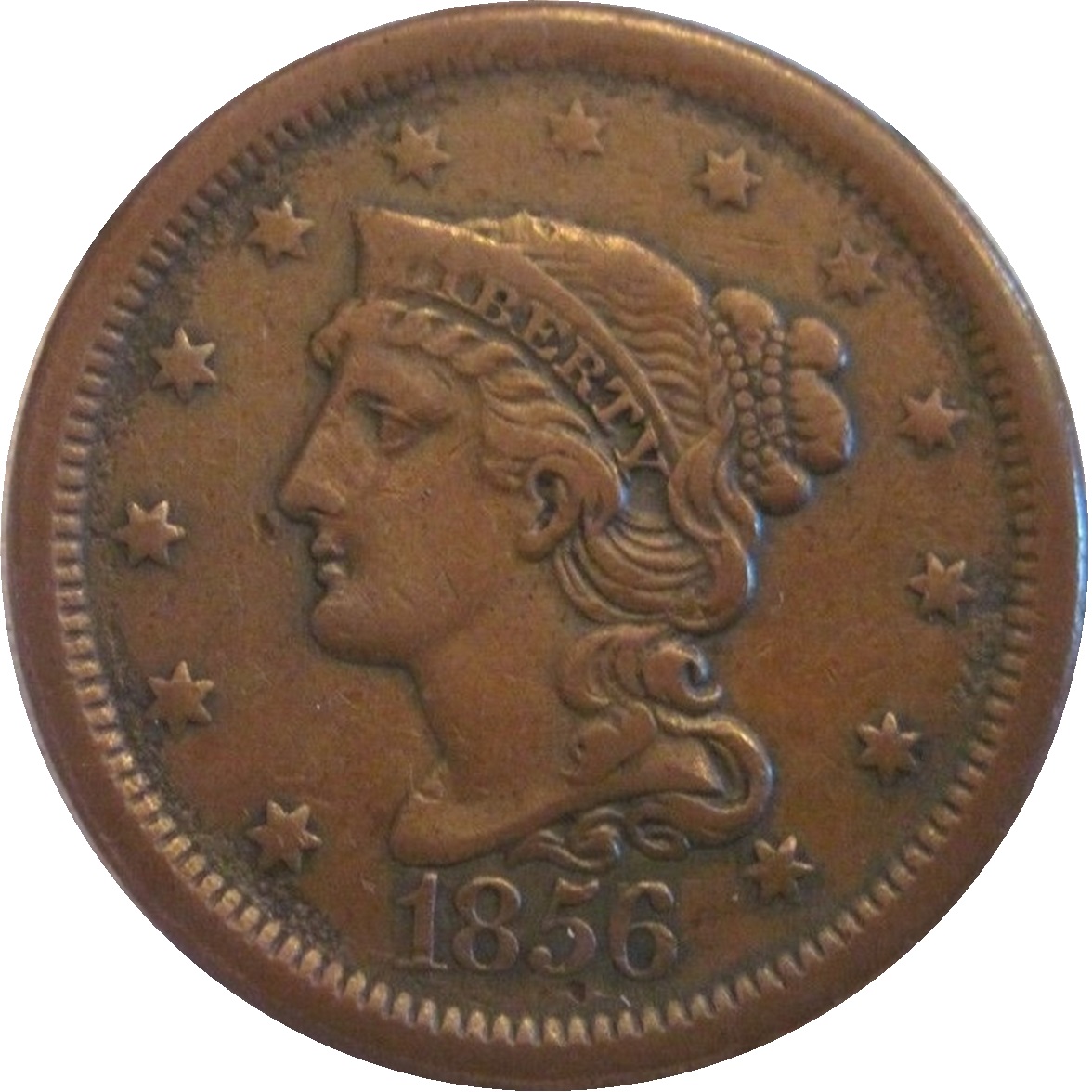 1856-1c-Braided-Hair-Large-Cent-#4---Newcomb-6,-R3?